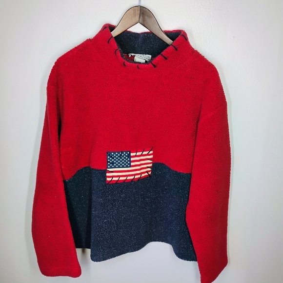Vintage Real Comfort USA American Flag Sharpa Mock Neck Sweatshirt Size Large - Picture 1 of 10